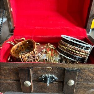 Costume Jewelry Lot & Wooden Box